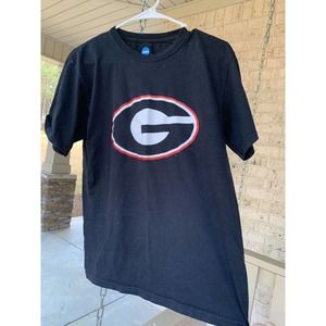 NCAA Black Short Sleeve T‑Shirt with Red & White Georgia Logo